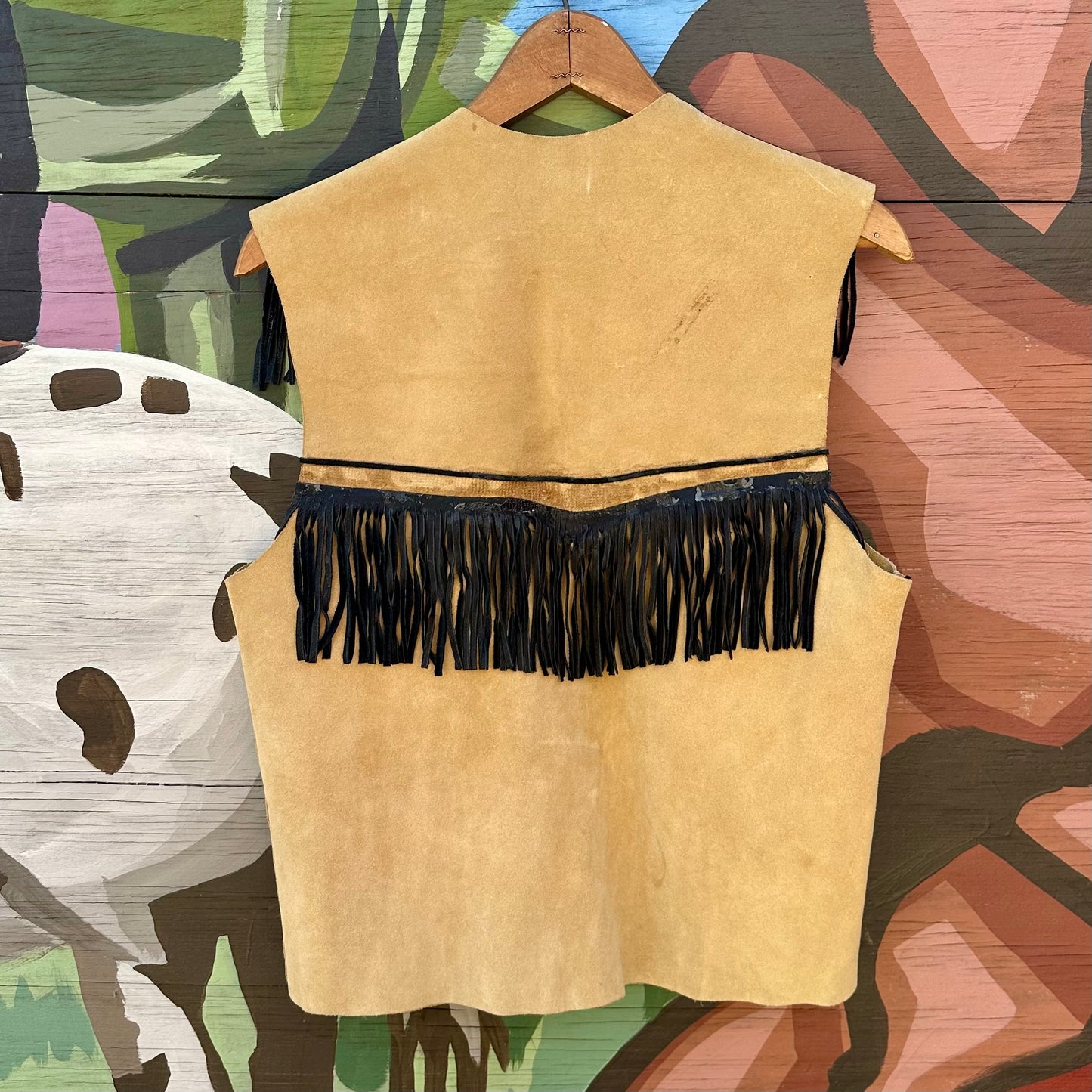 Vest Leather Black Fringe