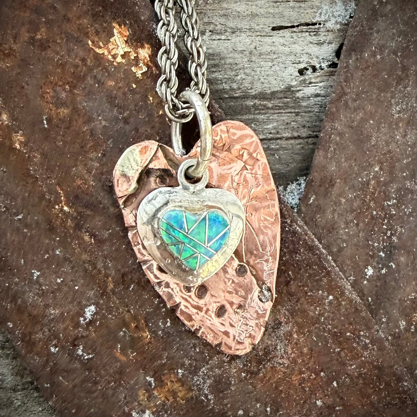 Necklace Copper charm with silver and stone charm on back on 18” chain by Genuine Oklahoma Souvenirs (V925-4)