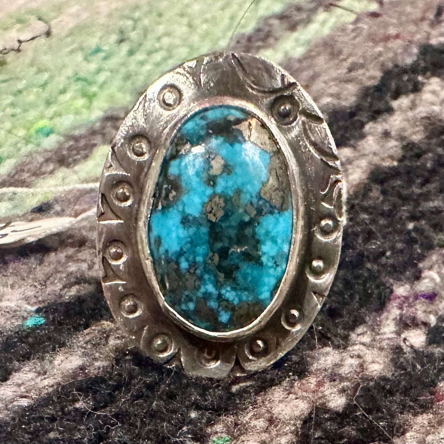 Ring Sterling Silver & Turquoise Size 7 by Genuine Oklahoma Souvenirs (925R3)