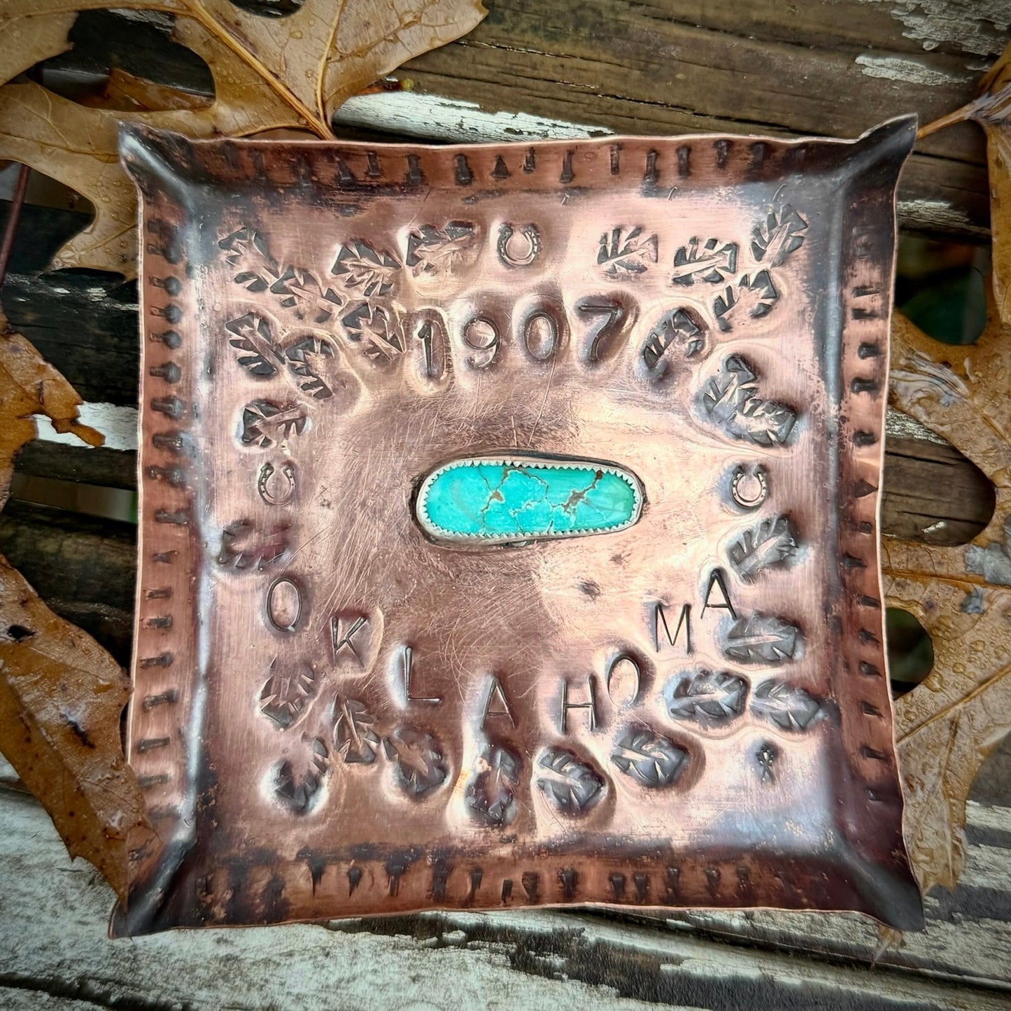 Copper and Turquoise OK 1907 Tray by Genuine Oklahoma Souvenirs