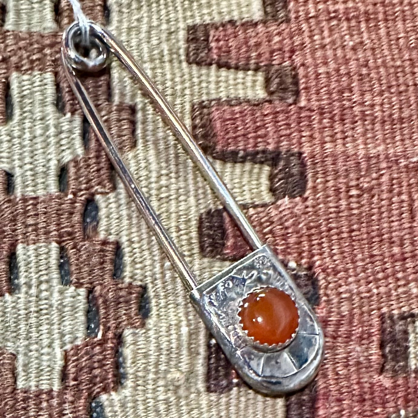 3" Safety Pin Sterling Silver Plate with Carnelian by Genuine Oklahoma Souvenirs (925SP10)