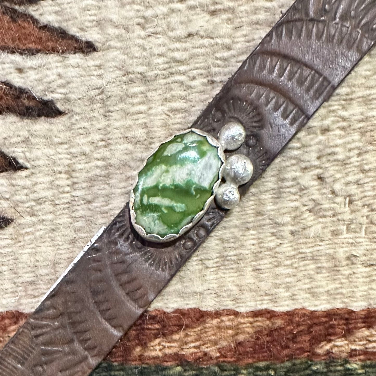 Cuff Leather with White & Green Stone and Silver by Genuine Oklahoma Souvenirs (925CL5)