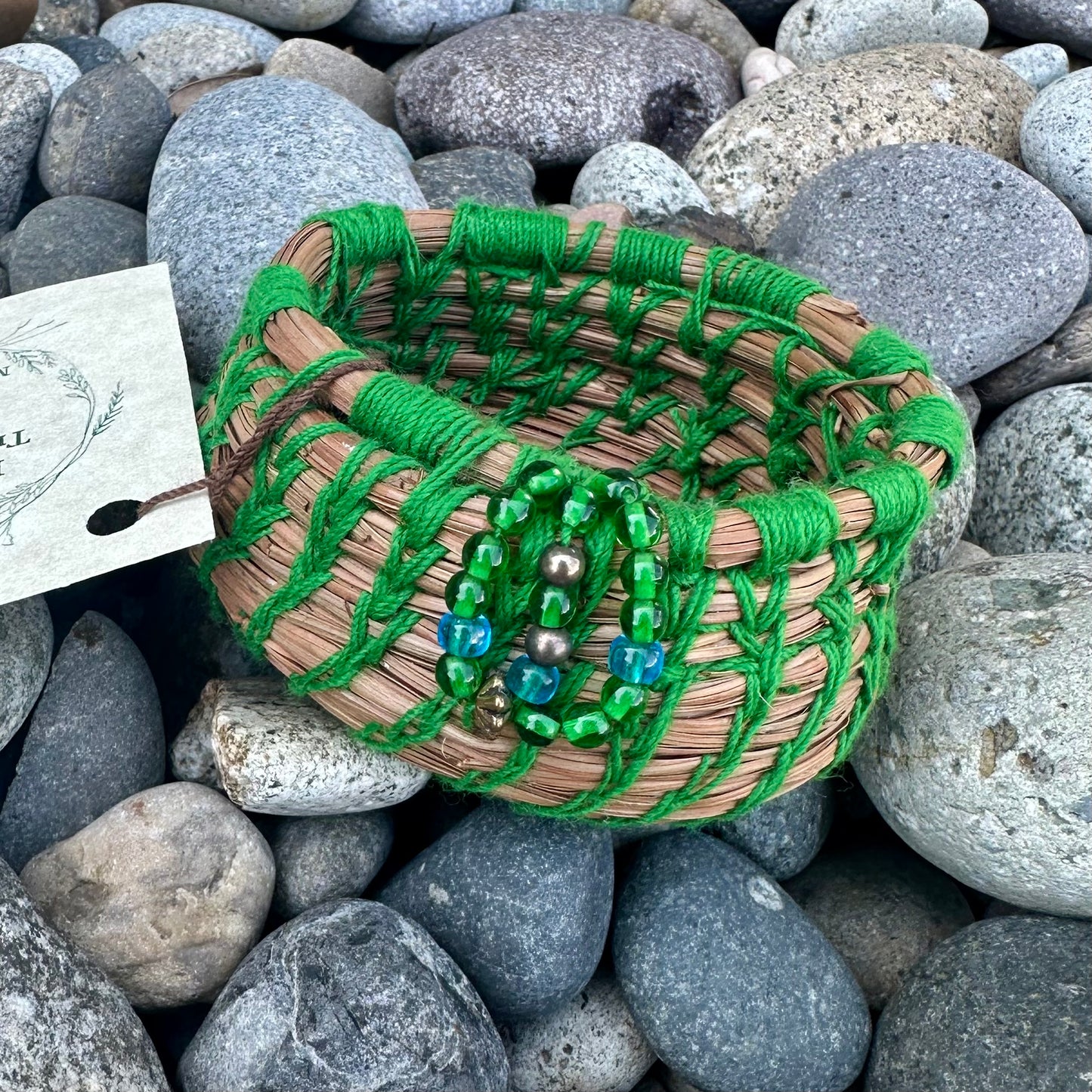 Osage Pine Needle Treasure Nests Small Green Basket