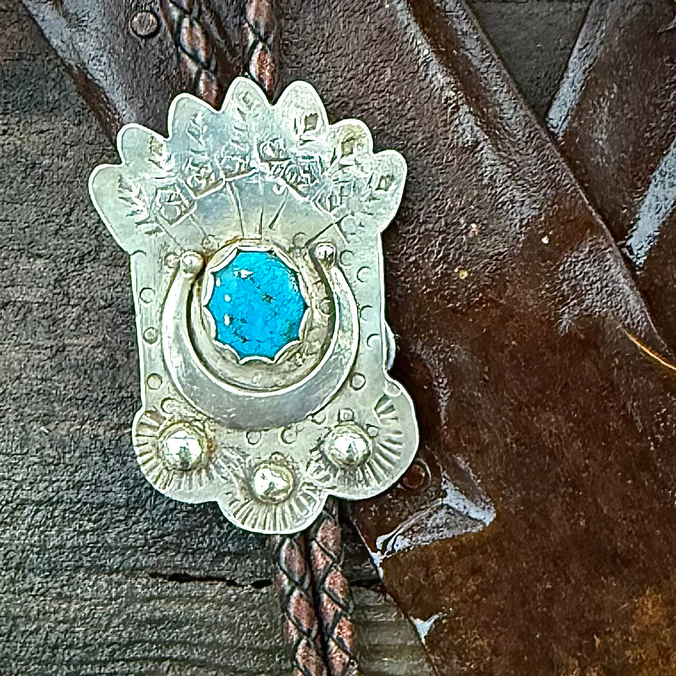 Bolo Sterling Silver and Turquoise Horseshoe by Genuine Oklahoma Souvenirs (925B6)