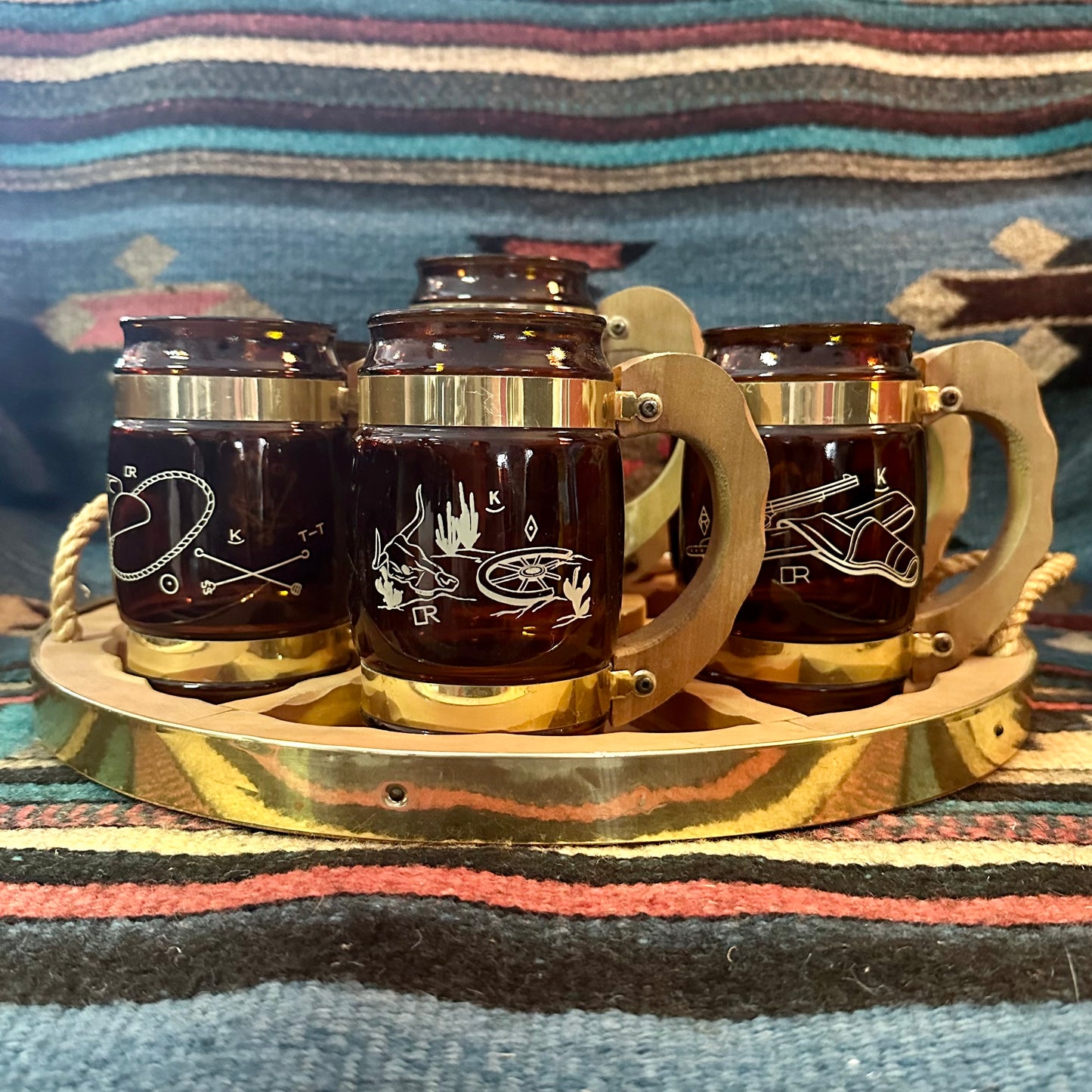 Mug Set Siesta Ware Wagon Wheel Tray