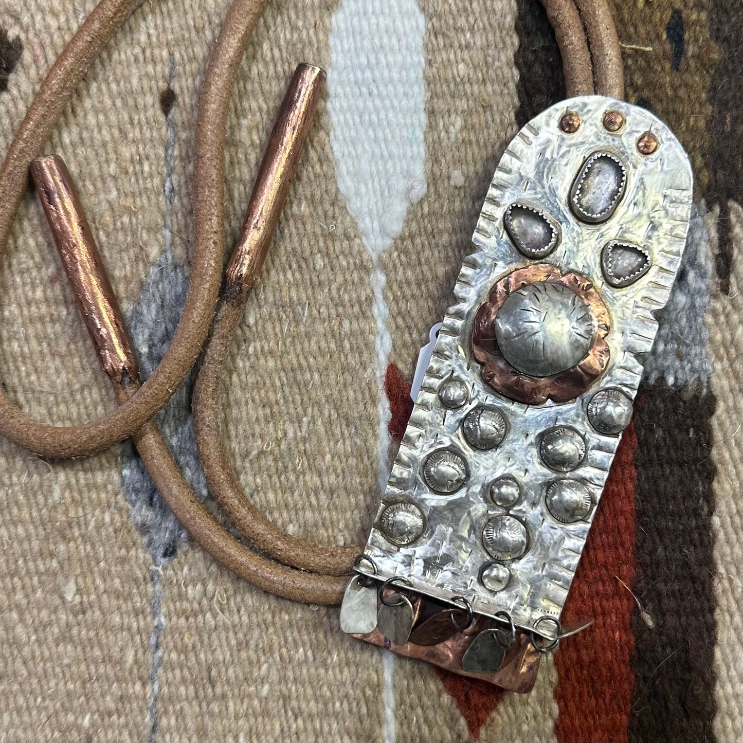 Bolo Cowboy Bob Silver & Copper with Stained Glass by Genuine Oklahoma Souvenirs (925B1)