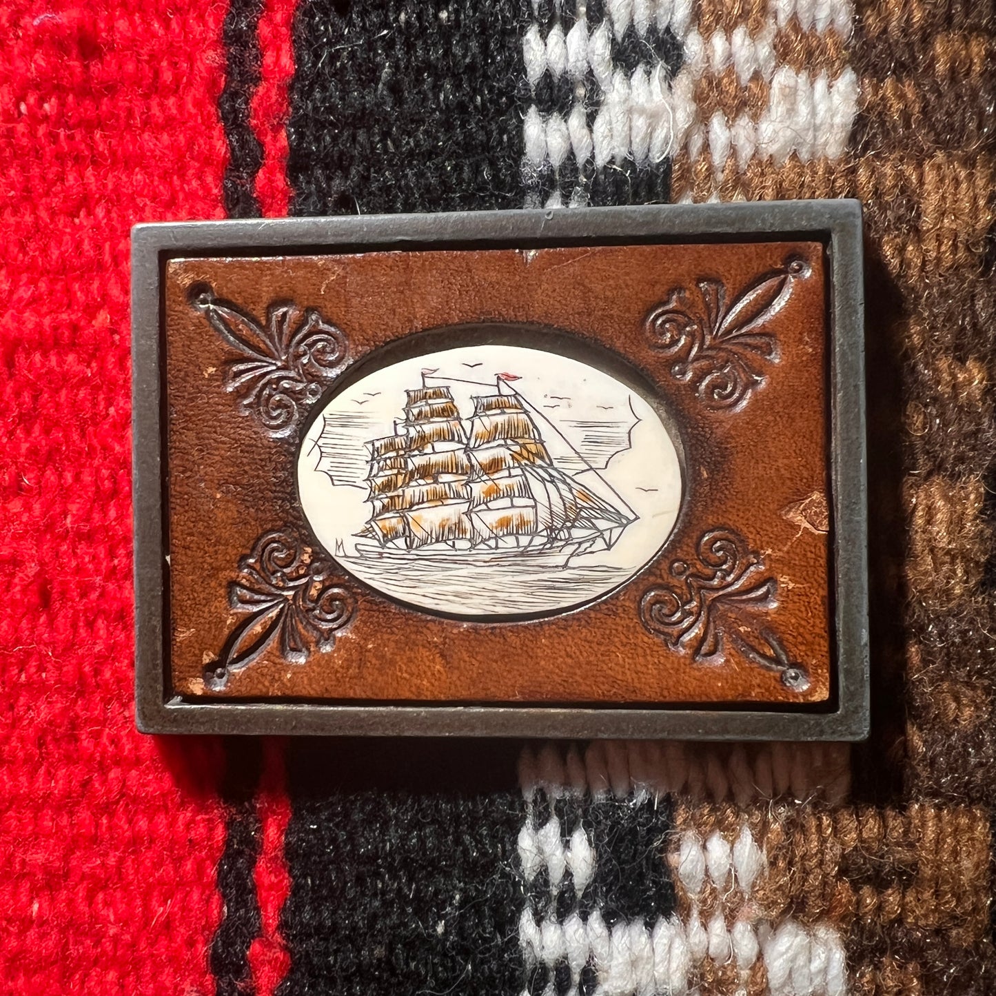 Belt Buckle Vintage Sail Scrimshaw