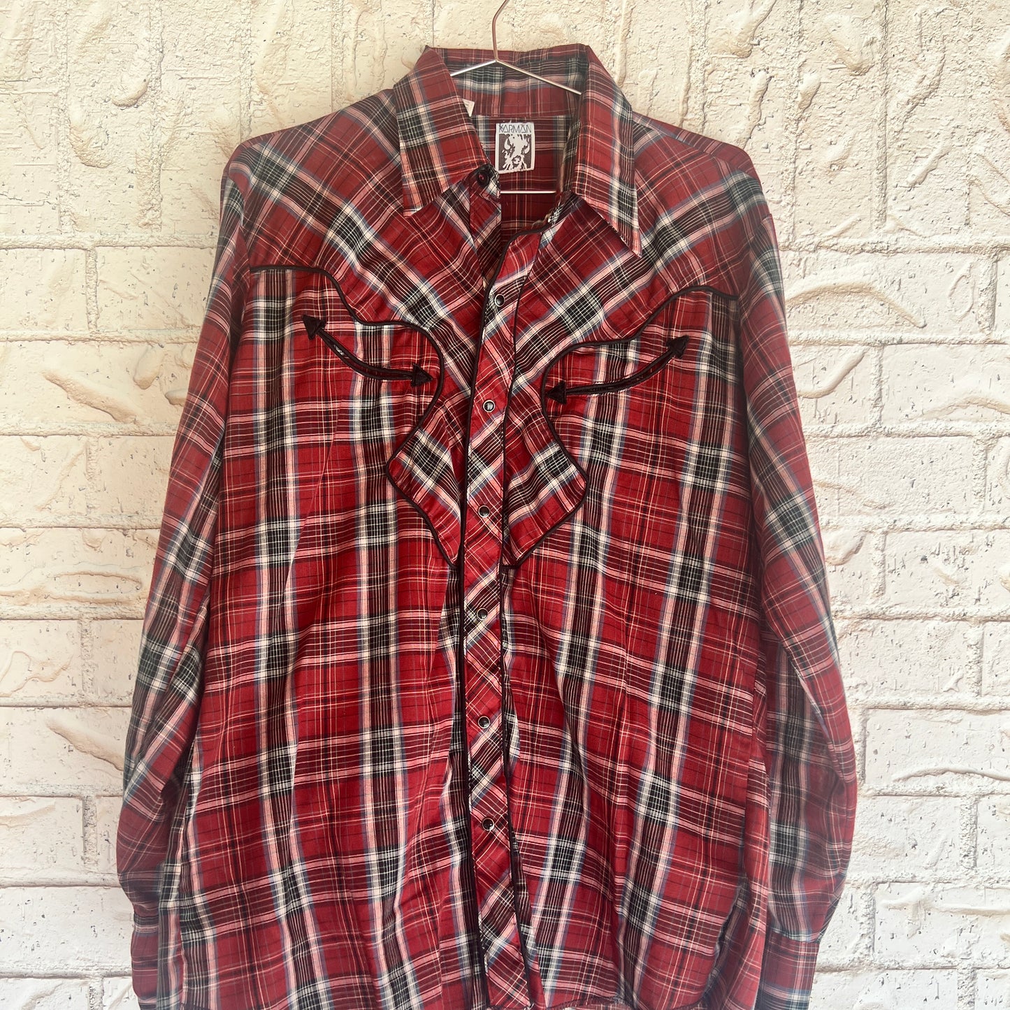 Pearl Snap LS Maroon Plaid 16 1/2 x 35