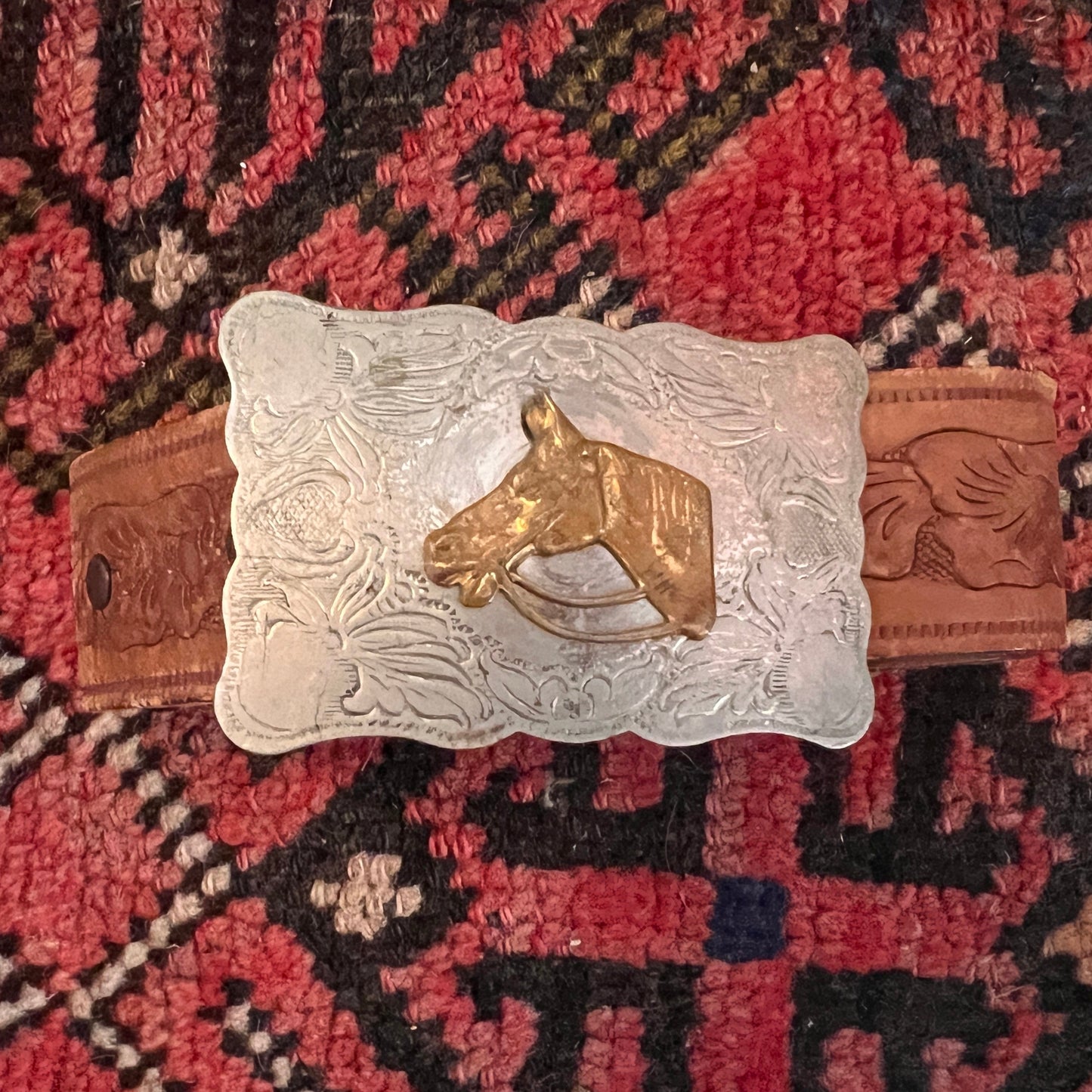Belt Buckle with Belt Scalloped Horse Head