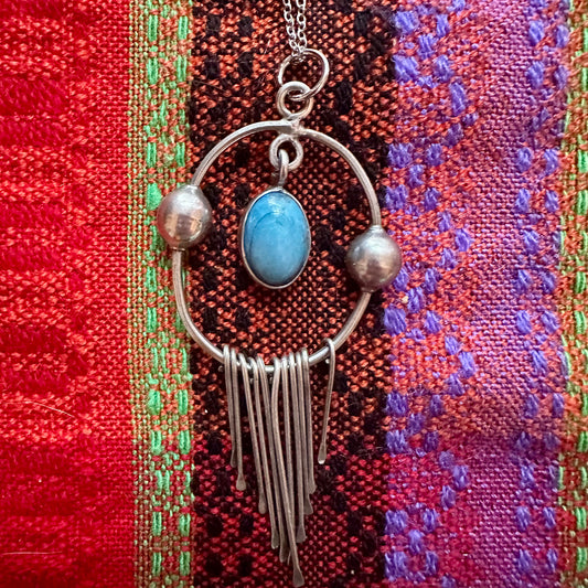 Pendant Sterling Necklace with Stone Inlay