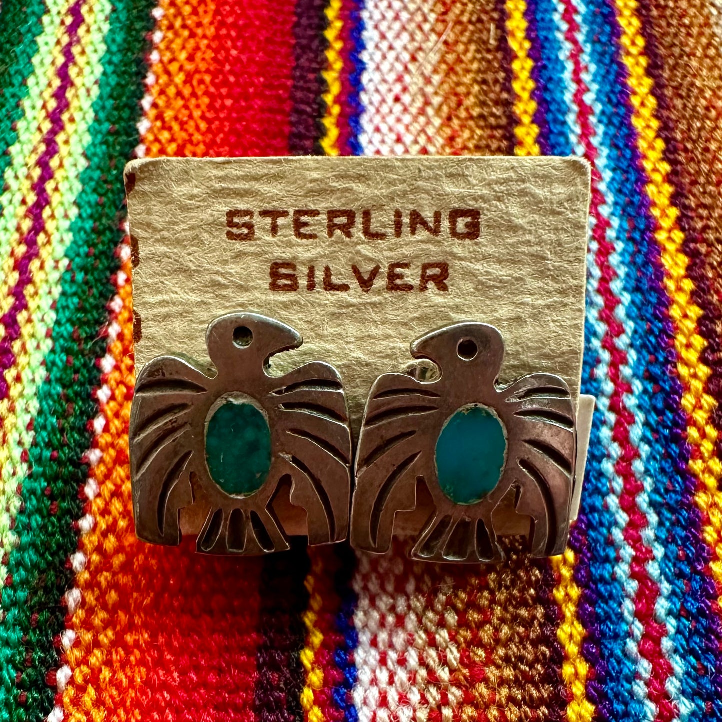 Sterling and Turquoise Thunderbird Screw Back Earrings