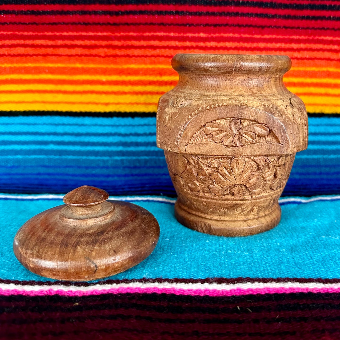 Carved Wood Jar with Lid