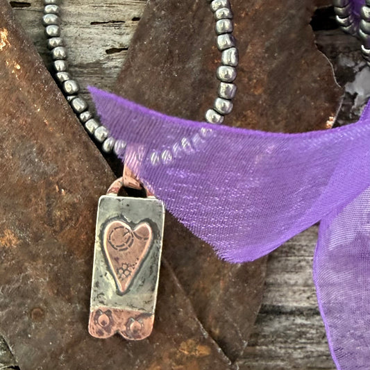 Necklace Copper and German silver charm on mercury bead and ribbon Genuine Oklahoma Souvenirs (V925-3)