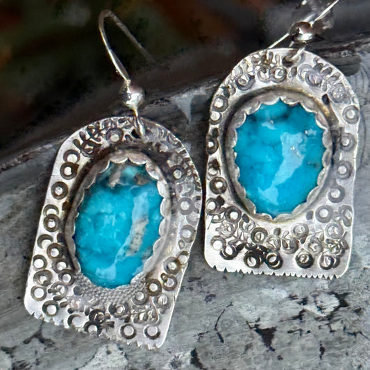 Dangle Earrings Sterling Silver and Blue Turquoise Arches by Genuine Oklahoma Souvenirs (925ED9)