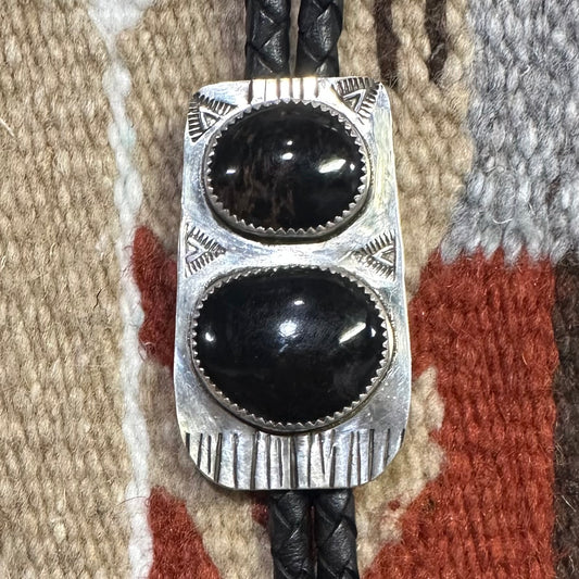 Bolo Sterling Silver & Onyx by Genuine Oklahoma Souvenirs (925B2)