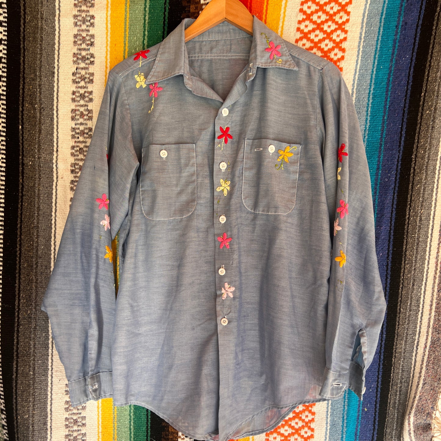 Button Down Floral Embroidered