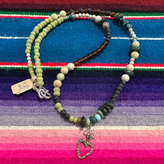 Necklace Beaded with Heart Charm by Genuine Oklahoma Souvenirs (925N9)