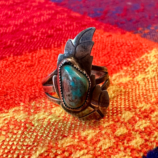 Turquoise Feather Ring Size 6.5