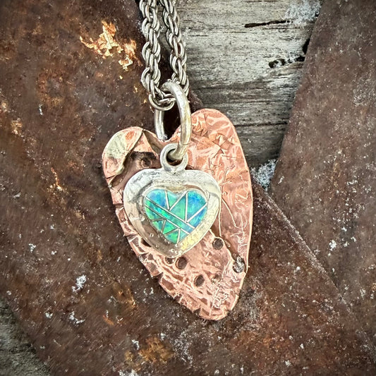 Necklace Copper charm with silver and stone charm on back on 18” chain by Genuine Oklahoma Souvenirs (V925-4)