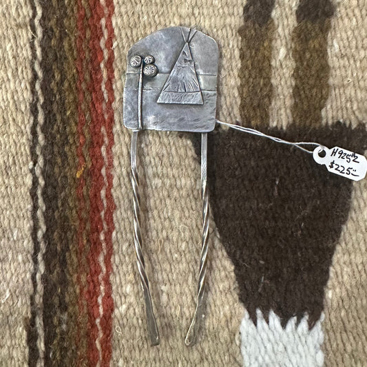 Hairpin Silver Teepee with Flowers by Genuine Oklahoma Souvenirs (925H2)