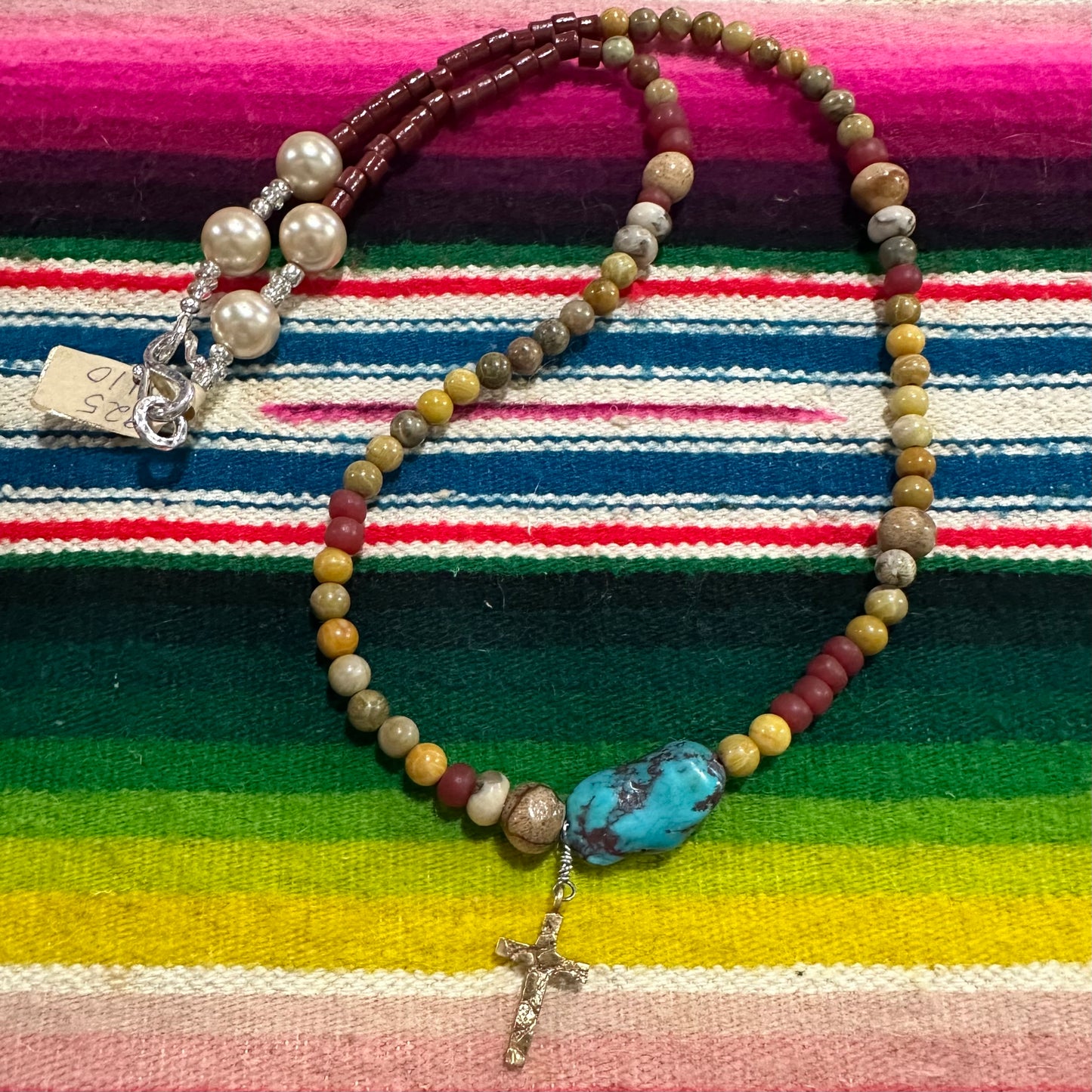 Necklace Beaded with Cross Charm by Genuine Oklahoma Souvenirs (925N10)