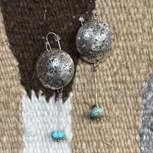 Earrings Silver Concho with Wire & Turquoise by Genuine Oklahoma Souvenirs (925ED2)