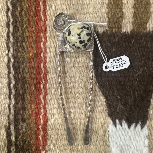 Hairpin Sterling Silver with Dalmation Jasper by Genuine Oklahoma Souvenirs (925H1)