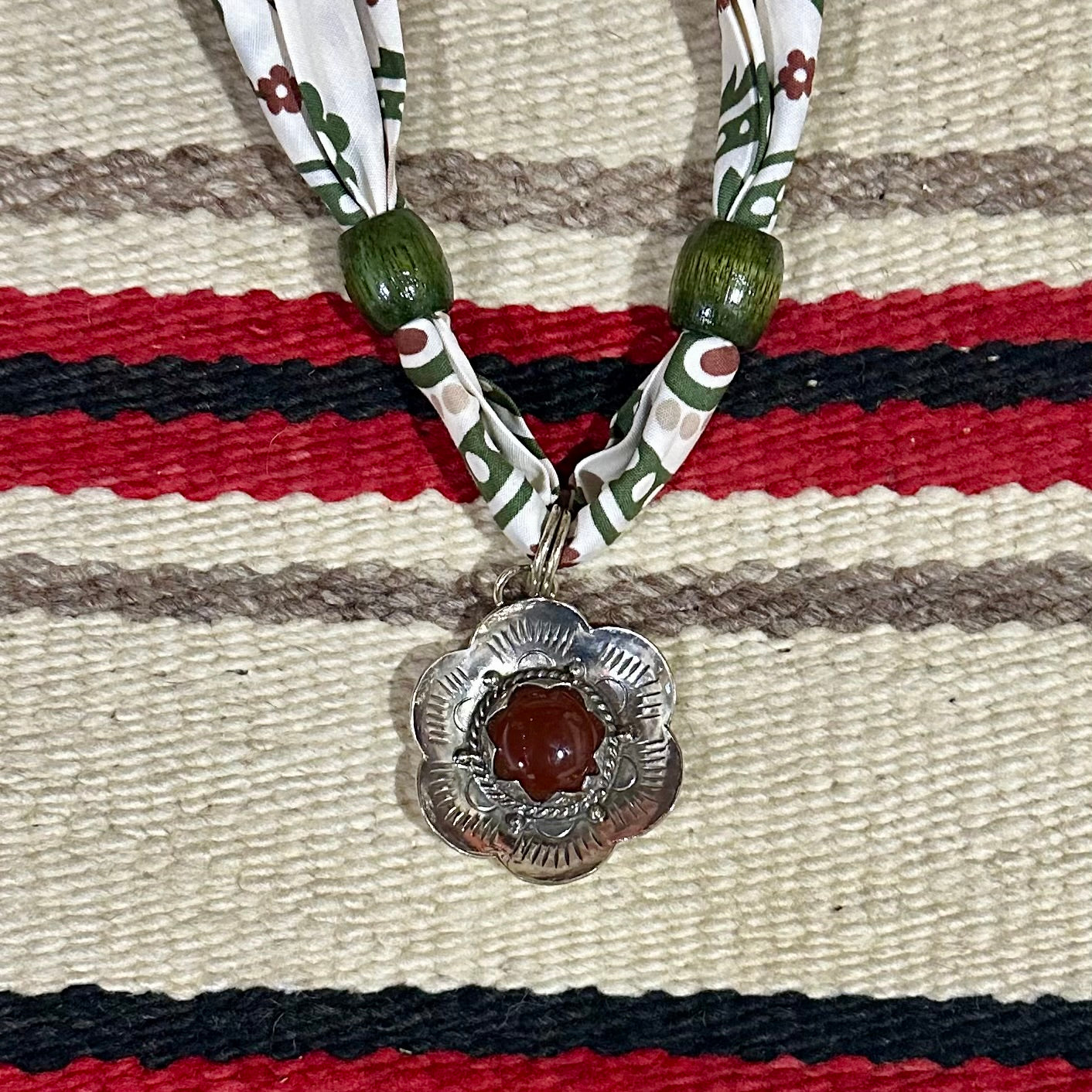 Medallion Necklace Red Jade Flower
