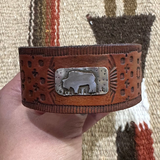 Cuff Leather with Silver Bison Plate by Genuine Oklahoma Souvenirs (925CL1)