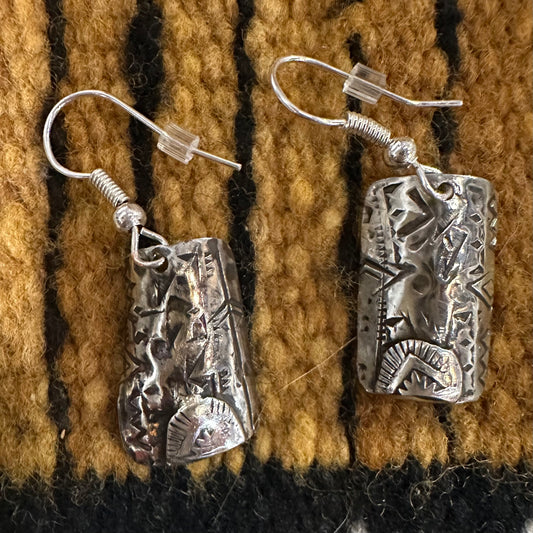Earrings Silver Rectangle & Star by Genuine Oklahoma Souvenirs (925ED6)