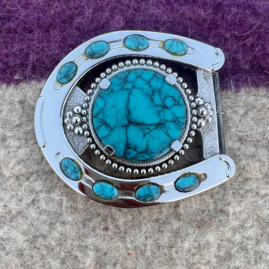 Belt Buckle Horseshoe Turquoise