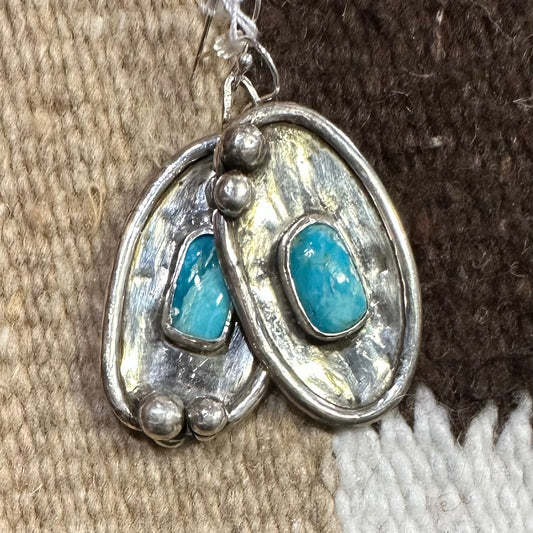 Earrings Silver with Turquoise Ovals by Genuine Oklahoma Souvenirs (925ED5)