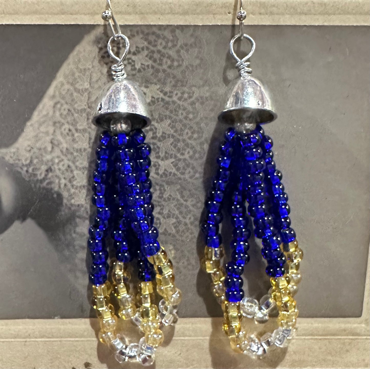 Earrings Blue and Gold Beaded (925ED19) by Genuine Oklahoma Souvenirs