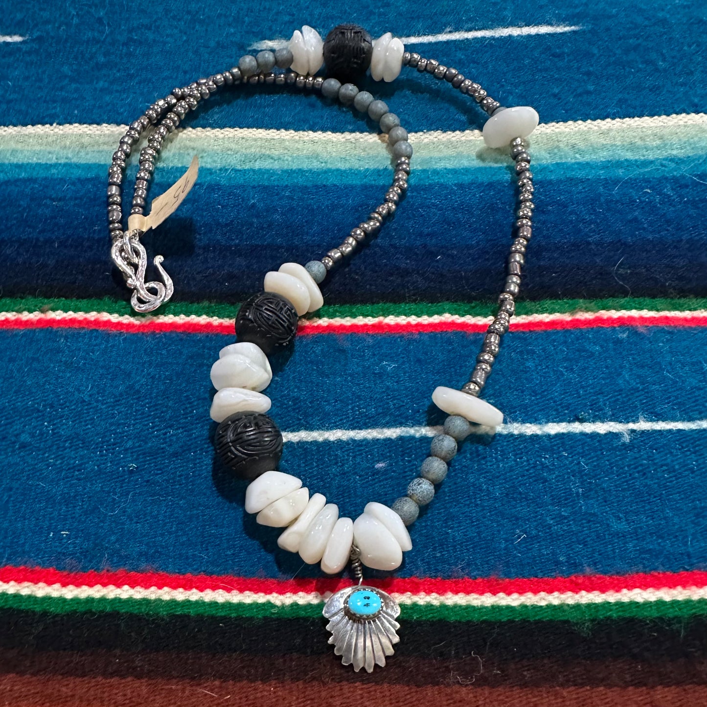 Necklace Beaded with Silver Turquoise Charm by Genuine Oklahoma Souvenirs (925N11)