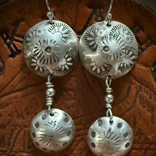 Dangle Earrings Sterling Silver Double Domes by Genuine Oklahoma Souvenirs