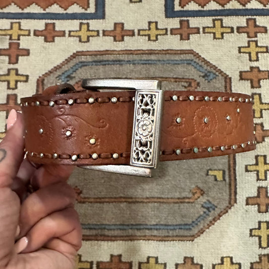 Belt Leather Studded Flowers