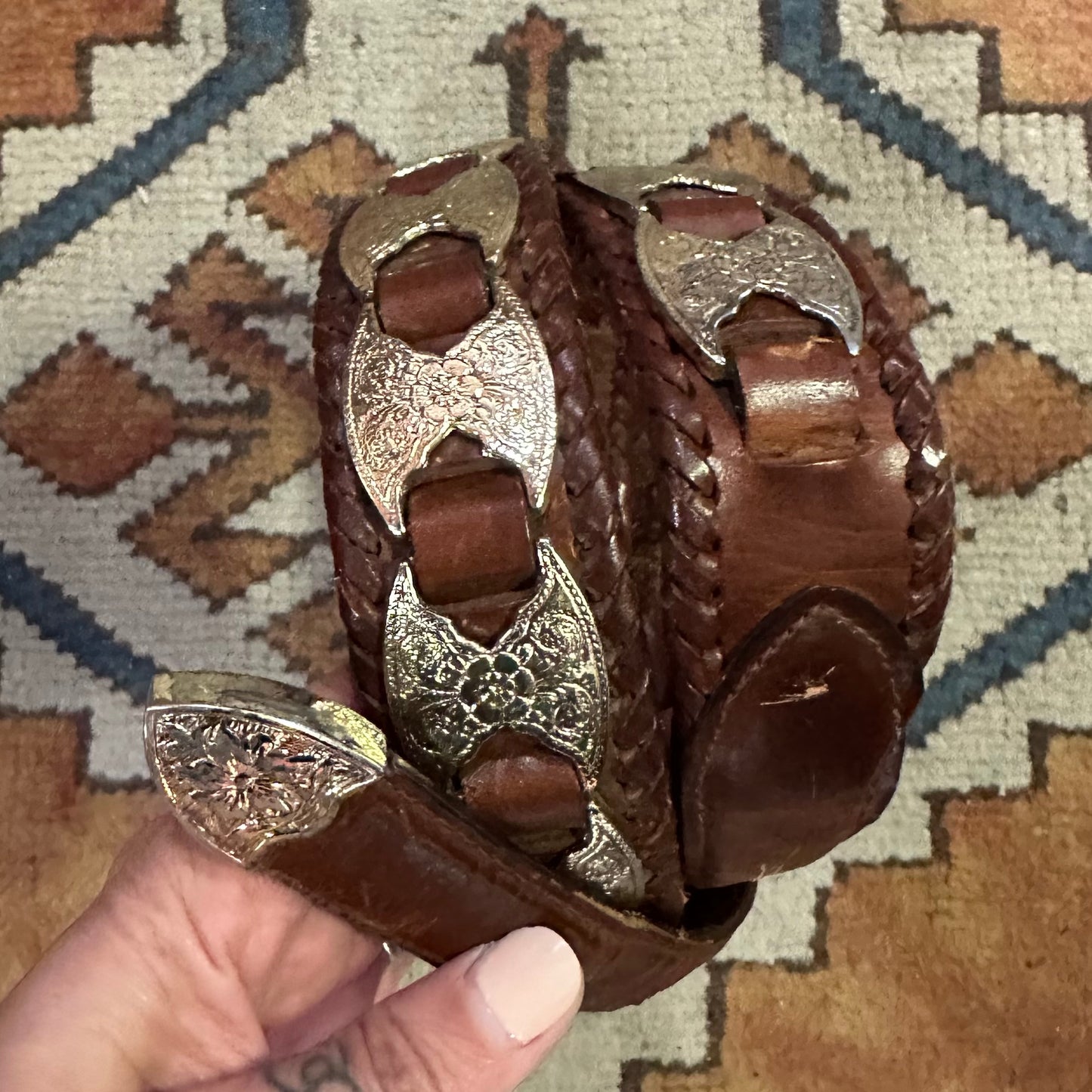 Belt Leather and Silver 34