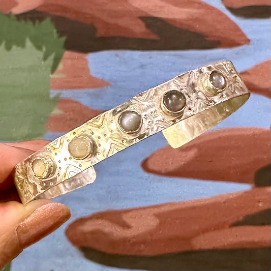 Cuff 3/4" Round Stamped Sterling Silver with Moonstones by Genuine Oklahoma Souvenirs (925CS15)