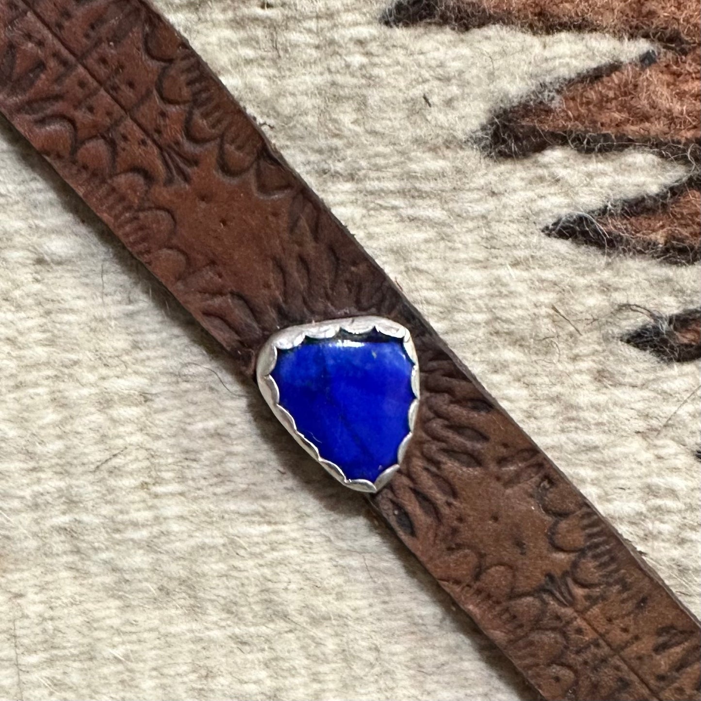 Cuff Leather with Lapis and Silver by Genuine Oklahoma Souvenirs (925CL6)