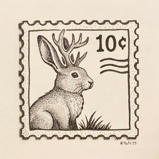Jackalope Stamp 6x6 Drawing Kaci Fouts Art