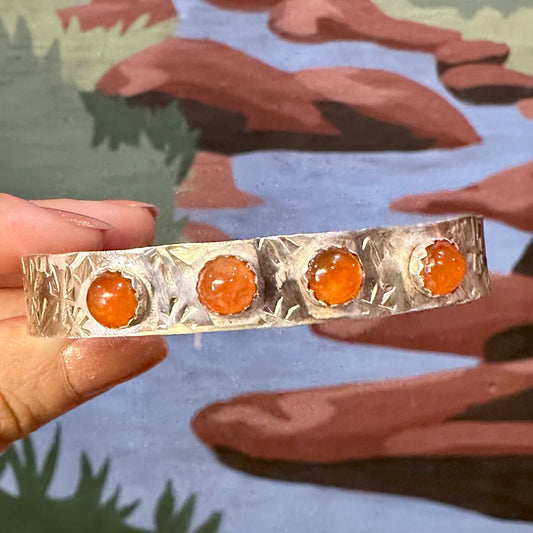 Cuff 3/4" Round Stamped Sterling Silver with Carnelians by Genuine Oklahoma Souvenirs (925CS16)