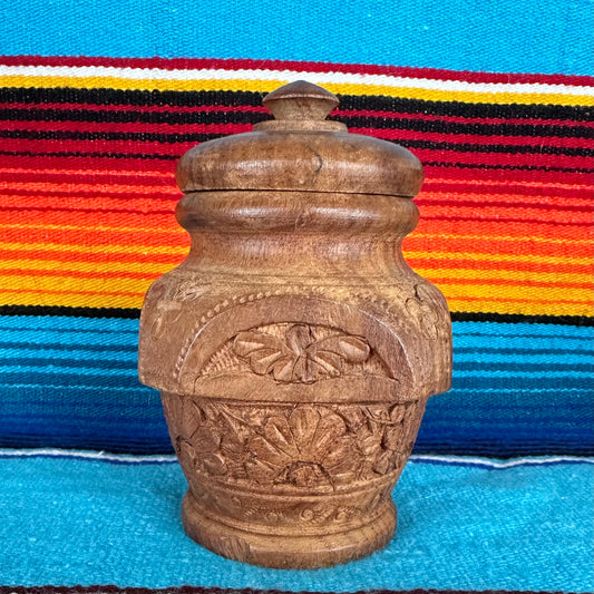 Carved Wood Jar with Lid