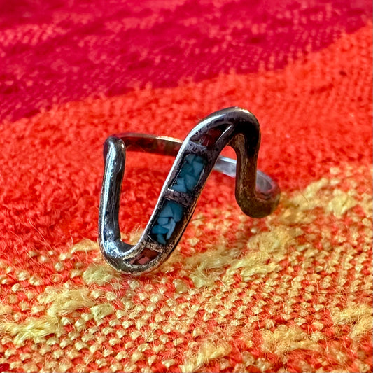 Turquoise and Coral Ring Size 5