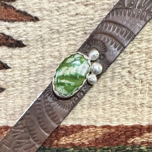 Cuff Leather with White & Green Stone and Silver by Genuine Oklahoma Souvenirs (925CL5)