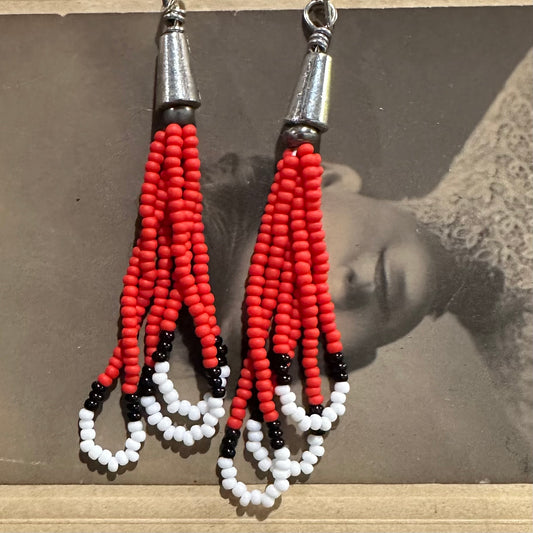 Earrings Red and Black Beaded (925ED17) by Genuine Oklahoma Souvenirs