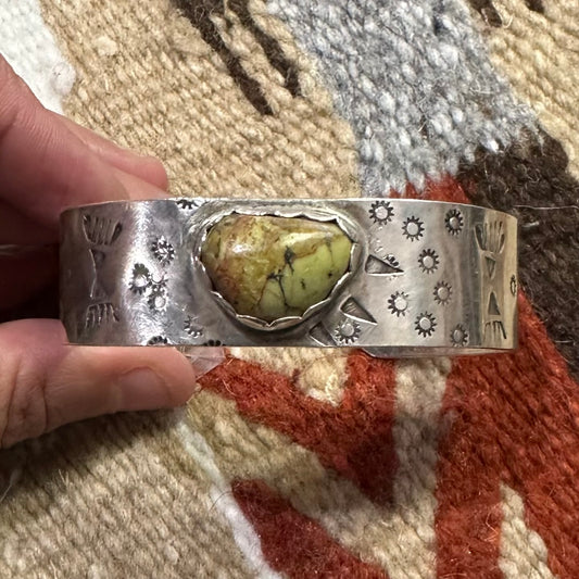 Cuff Sterling Silver & Green Opal by Genuine Oklahoma Souvenirs (925CS8)