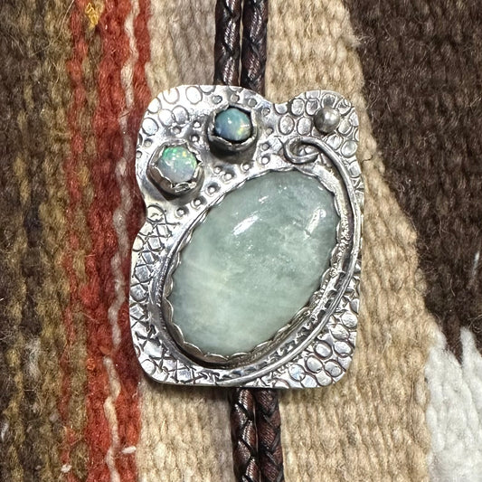 Bolo Silver with Aquamarine & Opal by Genuine Oklahoma Souvenirs (925B4)