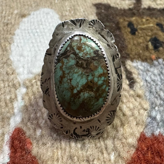 Ring Silver Handcut Turquoise Size 12 by Genuine Oklahoma Souvenirs (925R1)