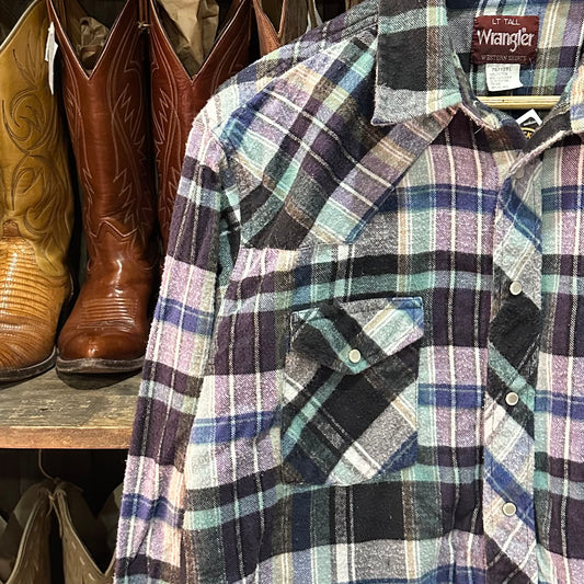 Pearl Snap LS Wrangler Flannel Large Tall