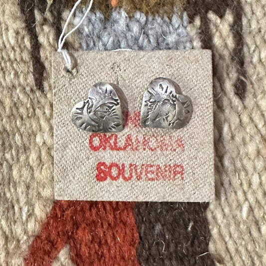 Earrings Silver Stamped Heart by Genuine Oklahoma Souvenirs (925EP1)